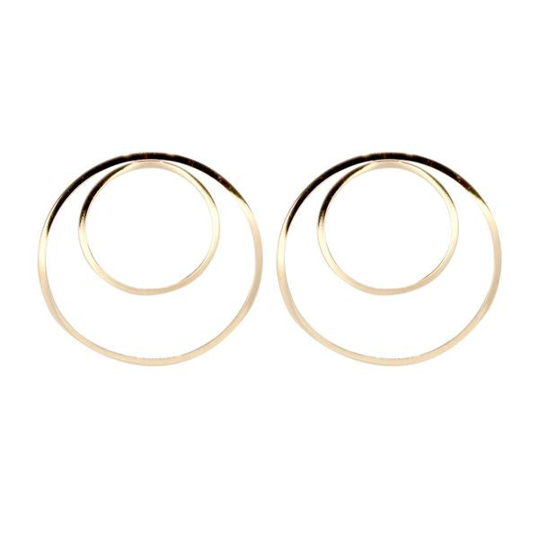 By TUMBLE. Double Hoop Gold Filled Earrings. 14k gold filled lightweight. All earring posts are sterling silver and comes with clear earring backs. Measures approximately 1.5 inches.