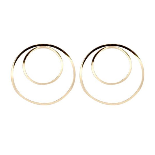 By TUMBLE. Double Hoop Gold Filled Earrings. 14k gold filled lightweight. All earring posts are sterling silver and comes with clear earring backs. Measures approximately 1.5 inches.