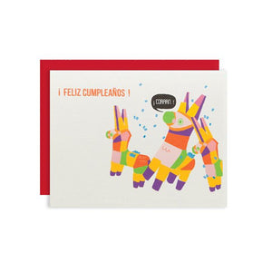 By Ilootpaperie. This folded Feliz Cumpleaños Piñata Birthday Card is printed on premium, rich and luxurious cream linen 100lb cardstock. Inside is blank for a personal message. High quality, red envelope with square flap included. Measures 4.25 x 5.5 inches.