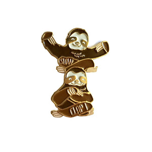 By Ilootpaperie. Soft enamel Slow Clap Sloths Pin with gunmetal base.Ships as a single pin on card. Please note that due to everyone’s monitor displaying differently, the colors you see may vary. Measures 1.5 inches.