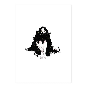 By kAt Philbin. Familiars Print. Original drawing on Sundance watercolor card stock. Printed locally in Burbank, CA. Please note that due to everyone’s monitor displaying differently, the colors you see may vary. Measures 5 x7 inches.
